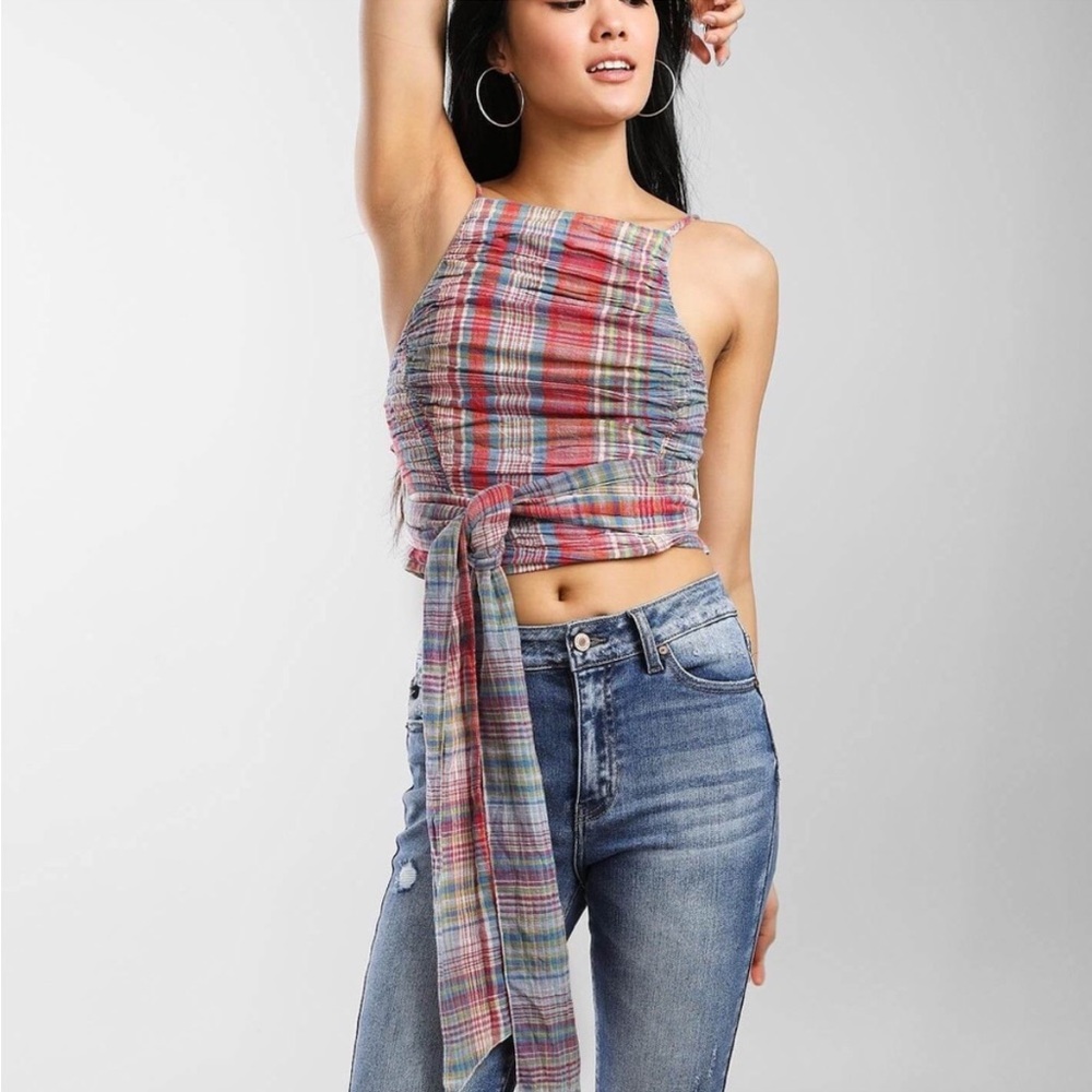 Free people real love plaid tank in cherry blue size large